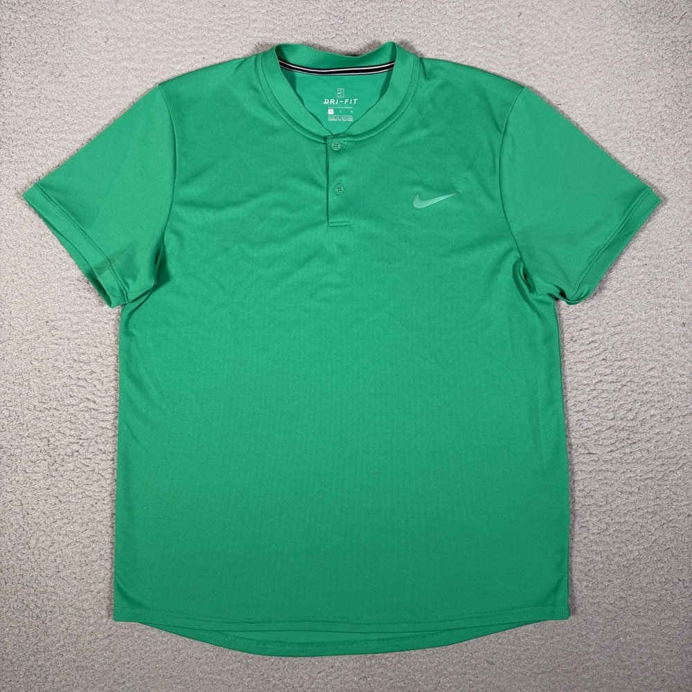 Nike Court Tennis Polo Shirt Mens Large Green Blade Collar Athletic Performance